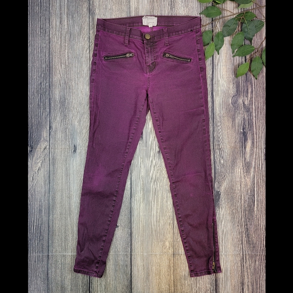 Current/Elliott The Soho Zip Stiletto Purple Coated Skinny Jeans